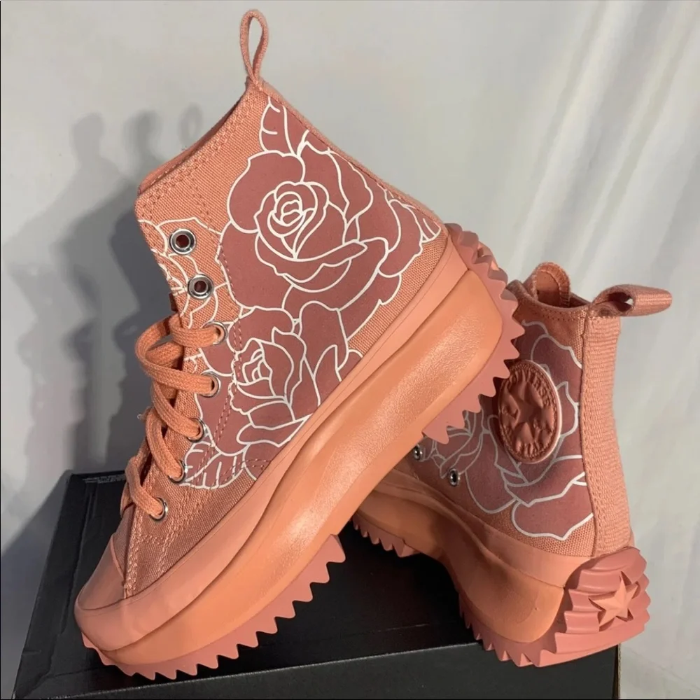Converse Run Star Hike Platform‎ Natasha Cloud Floral Roses Hugh Top Shoes - New